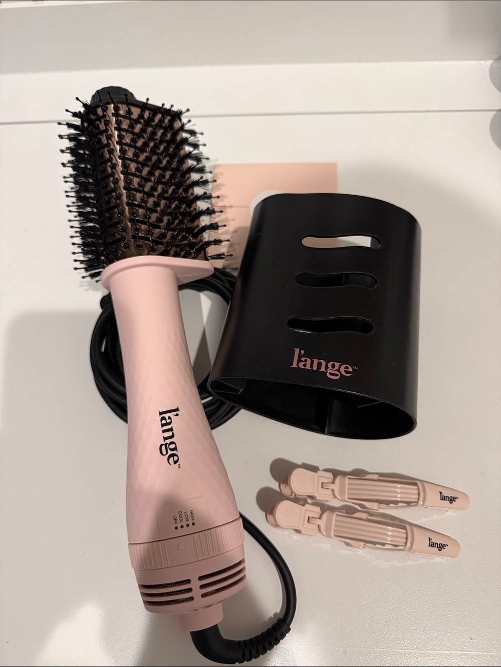 Lange Pink 2-in-1 Hot Air Brush with Black Holder and Pink Clips
